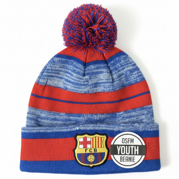 Icon Sports FC Barcelona Official Youth Beanie | Red &amp; Blue Barça Pom Pom Hat