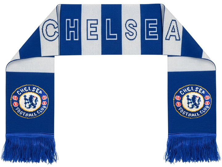Chelsea FC Official Blue &amp; White Fringe Scarf | 100% Acrylic 60-Inch EPL Scarf