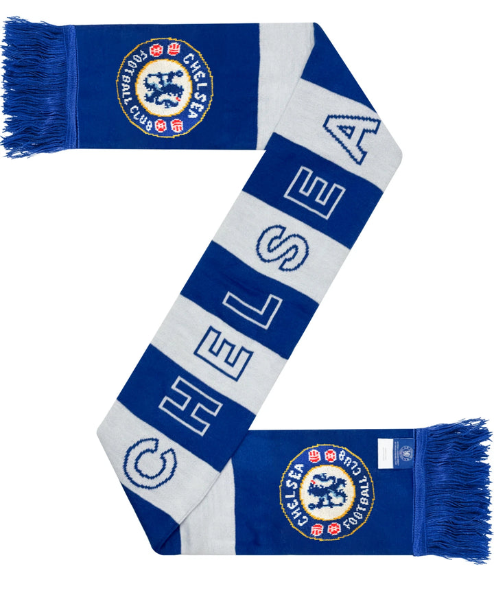 Chelsea FC Official Blue &amp; White Fringe Scarf | 100% Acrylic 60-Inch EPL Scarf