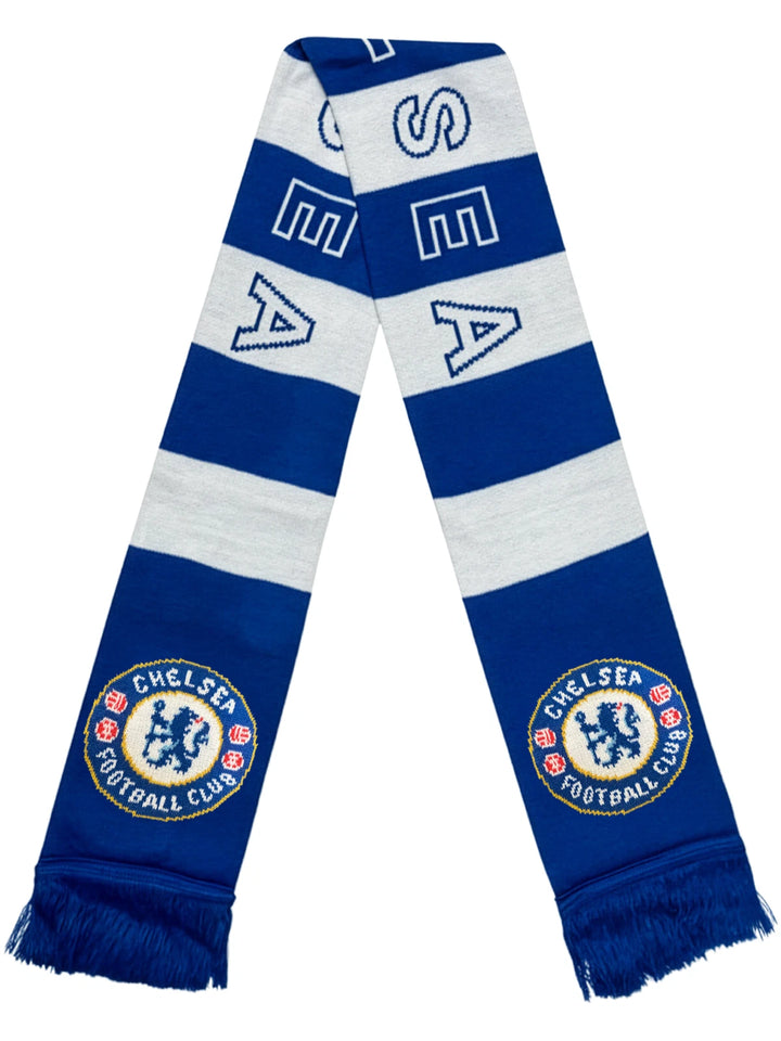 Chelsea FC Official Blue &amp; White Fringe Scarf | 100% Acrylic 60-Inch EPL Scarf