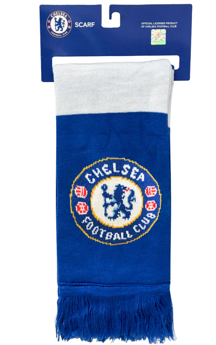 Chelsea FC Official Blue &amp; White Fringe Scarf | 100% Acrylic 60-Inch EPL Scarf