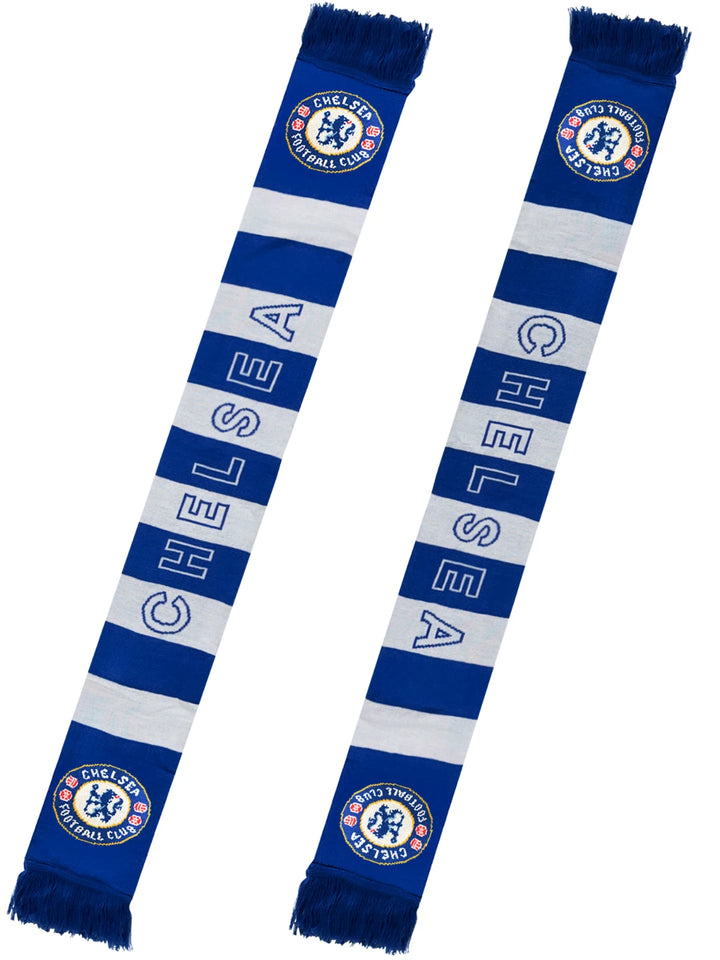 Chelsea FC Official Blue &amp; White Fringe Scarf | 100% Acrylic 60-Inch EPL Scarf