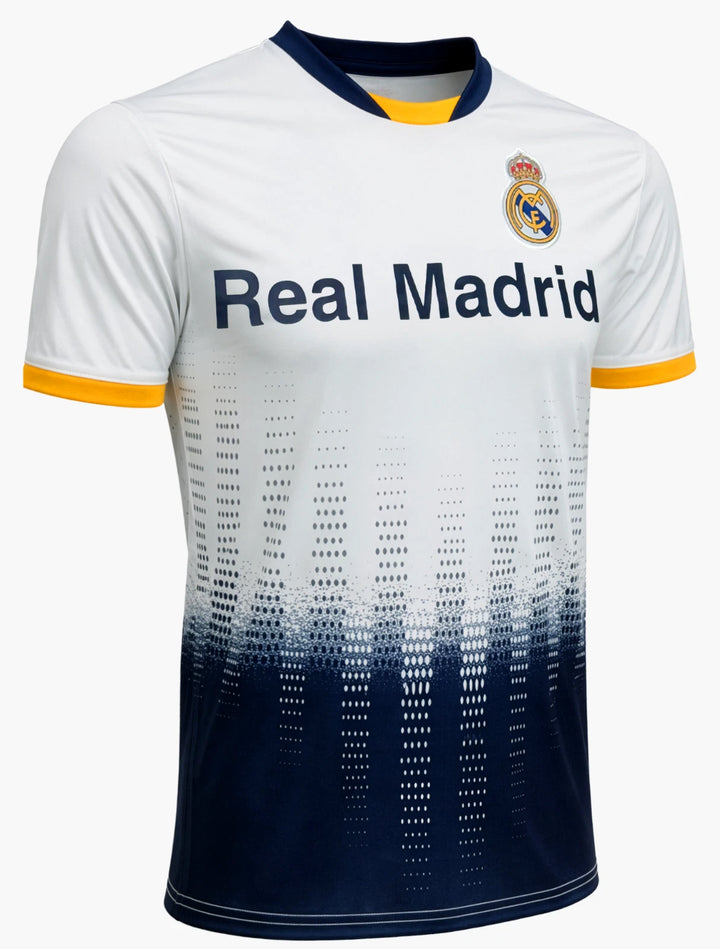 Icon Sports Real Madrid Youth Soccer Jersey | White, Navy &amp; Gold | Sizes XS to XL