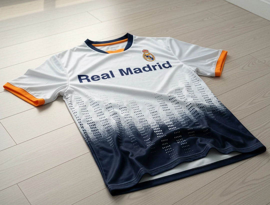 Icon Sports Real Madrid Youth Soccer Jersey | White, Navy &amp; Gold | Sizes XS to XL