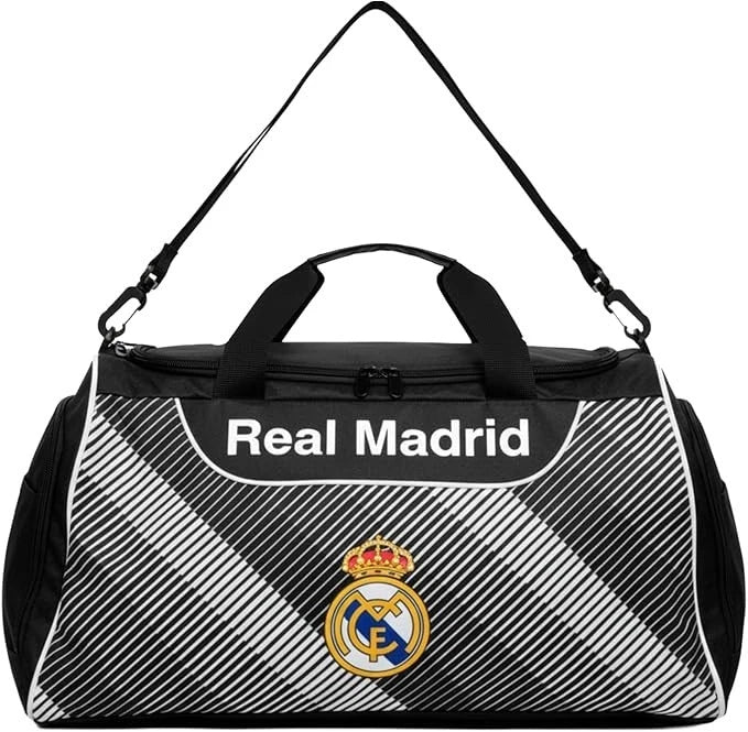 Official Real Madrid Duffle Bag | Black La Liga Sports Travel Bag 17x12x12"
