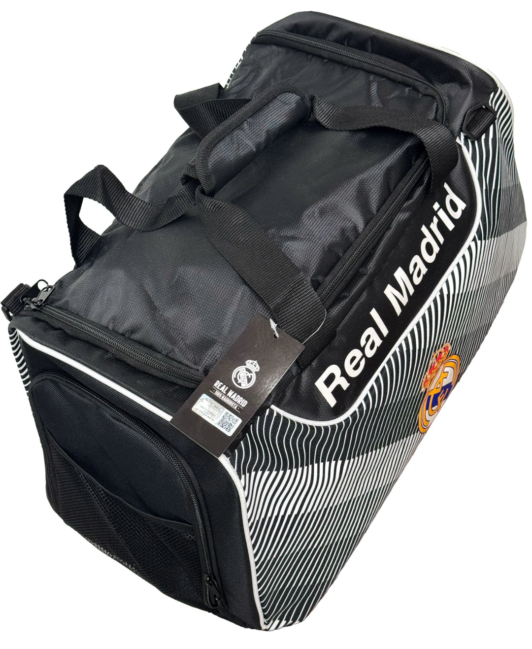 Official Real Madrid Duffle Bag | Black La Liga Sports Travel Bag 17x12x12"