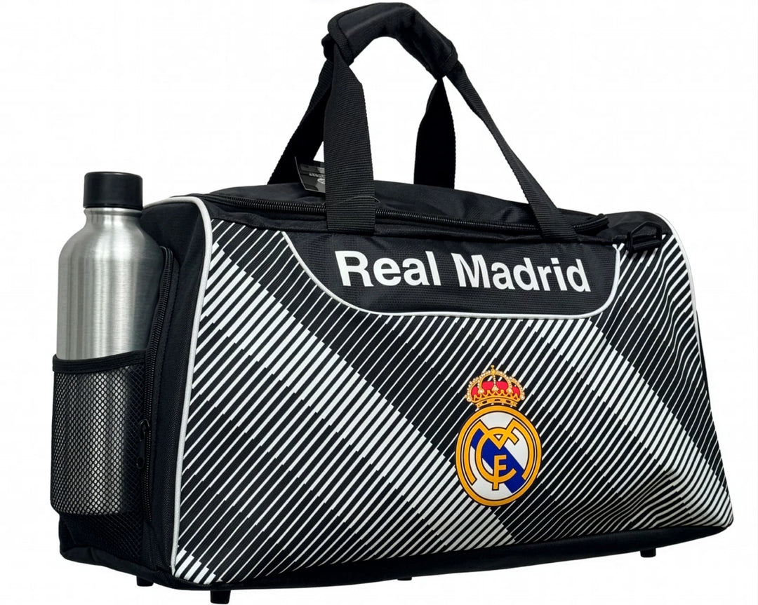 Official Real Madrid Duffle Bag | Black La Liga Sports Travel Bag 17x12x12"