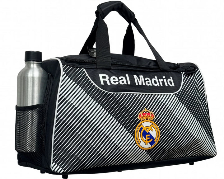 Official Real Madrid Duffle Bag | Black La Liga Sports Travel Bag 17x12x12"