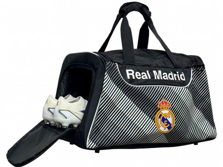 Official Real Madrid Duffle Bag | Black La Liga Sports Travel Bag 17x12x12"