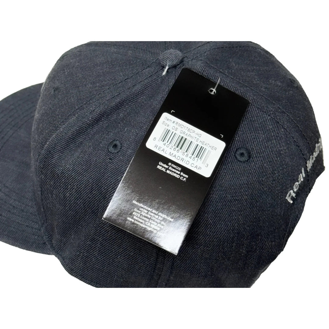 Official Real Madrid Snapback Hat | Gray on Gray Flat Brim La Liga Headwear