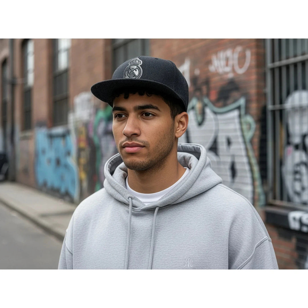 Official Real Madrid Snapback Hat | Gray on Gray Flat Brim La Liga Headwear