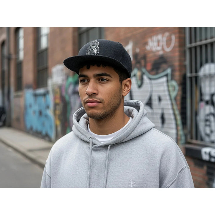 Official Real Madrid Snapback Hat | Gray on Gray Flat Brim La Liga Headwear