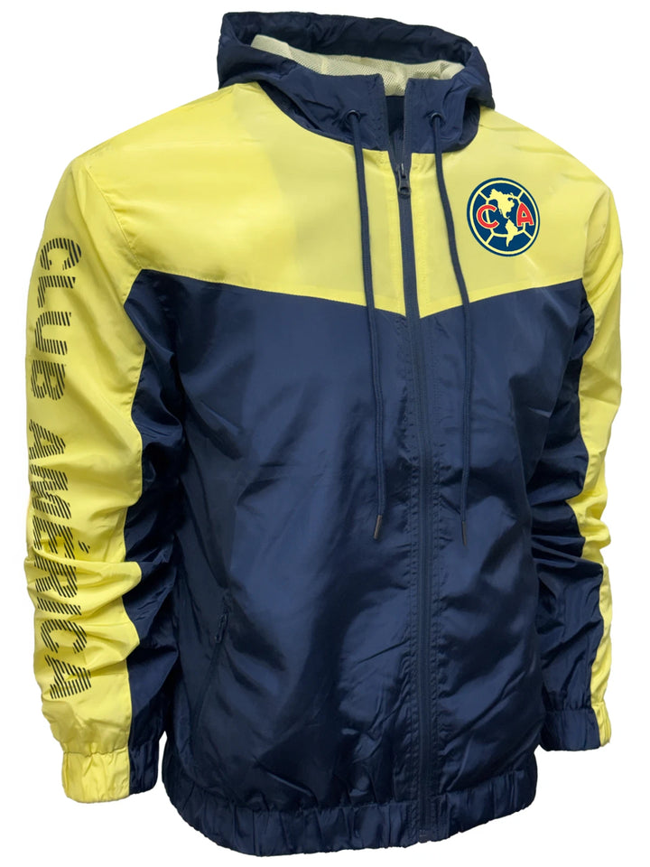 Icon Sports Club America Official Rain Jacket | Yellow &amp; Navy Liga MX Windbreaker