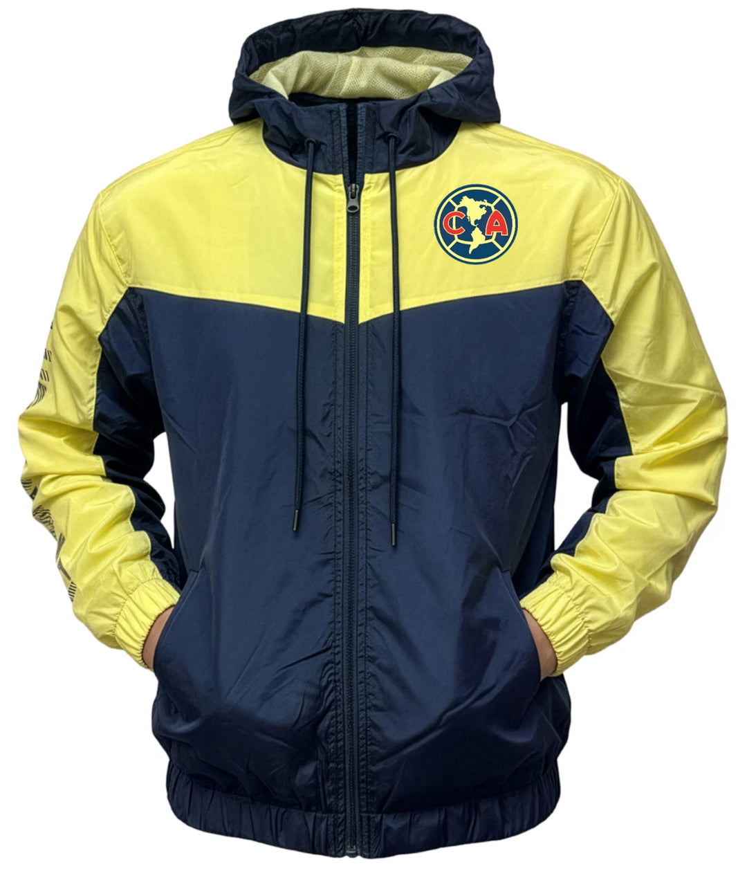 Icon Sports Club America Official Rain Jacket | Yellow &amp; Navy Liga MX Windbreaker