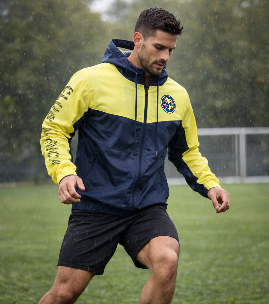 Icon Sports Club America Official Rain Jacket | Yellow &amp; Navy Liga MX Windbreaker