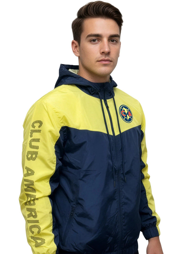 Icon Sports Club America Official Rain Jacket | Yellow &amp; Navy Liga MX Windbreaker