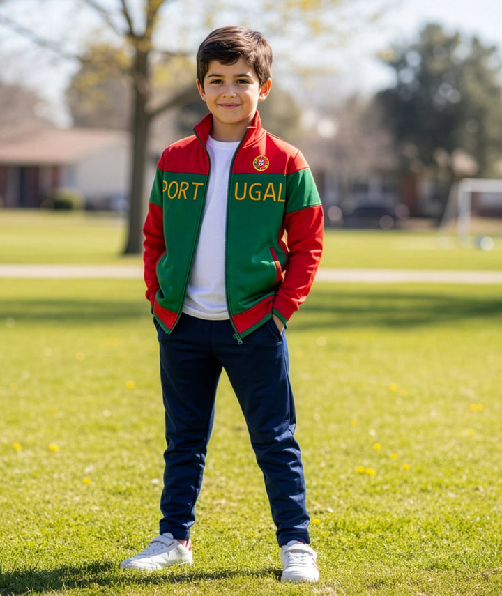 J4K Portugal Track Jacket | Red &amp; Green Fan Country Flag Full-Zip | Youth S-XL