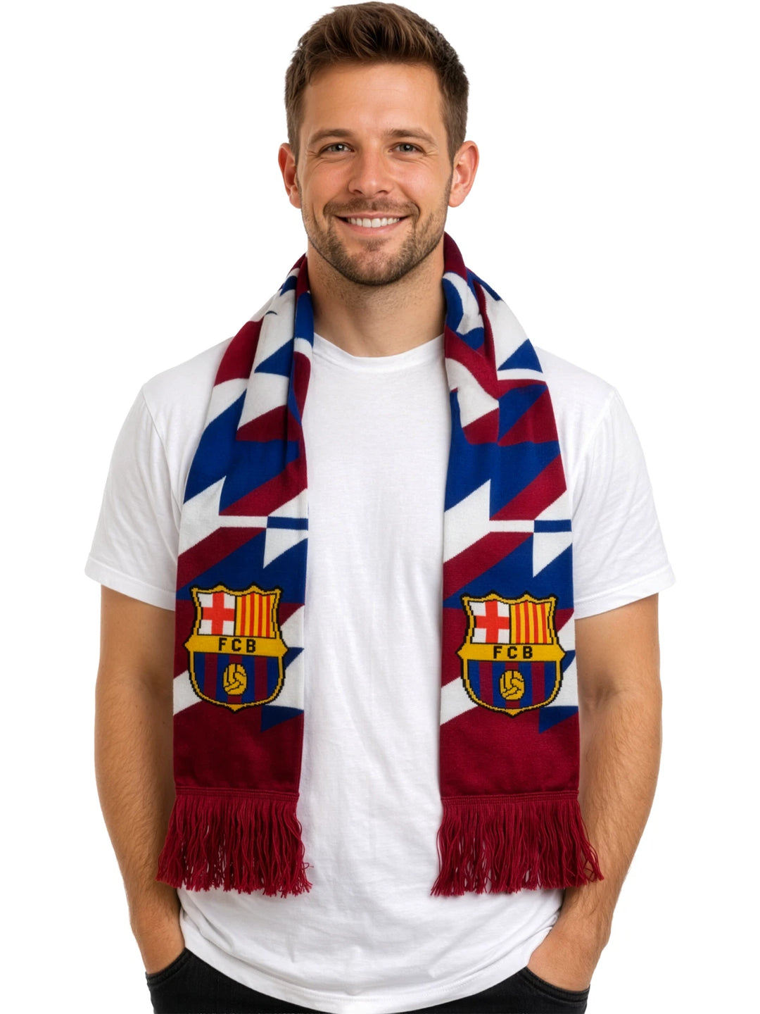 Icon Sports FC Barcelona Official Scarf | Maroon &amp; Blue Barça Knit 60" Fringe