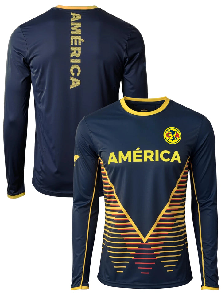 Icon Sports Club America Official Long Sleeve Soccer Jersey | Navy &amp; Yellow Liga MX