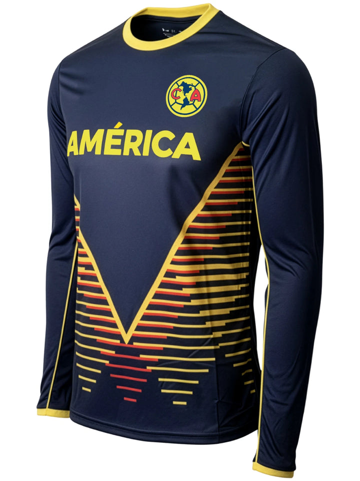 Icon Sports Club America Official Long Sleeve Soccer Jersey | Navy &amp; Yellow Liga MX