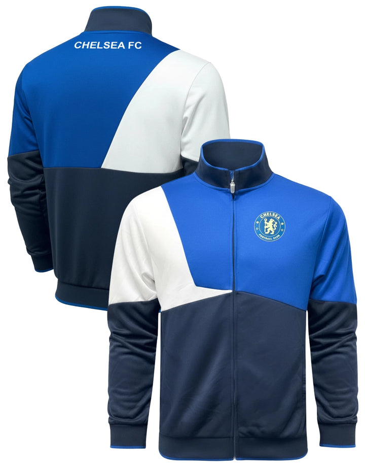 Icon Sports Chelsea FC Official Track Jacket | Blue &amp; Navy EPL Rubber Logo Zip-Up