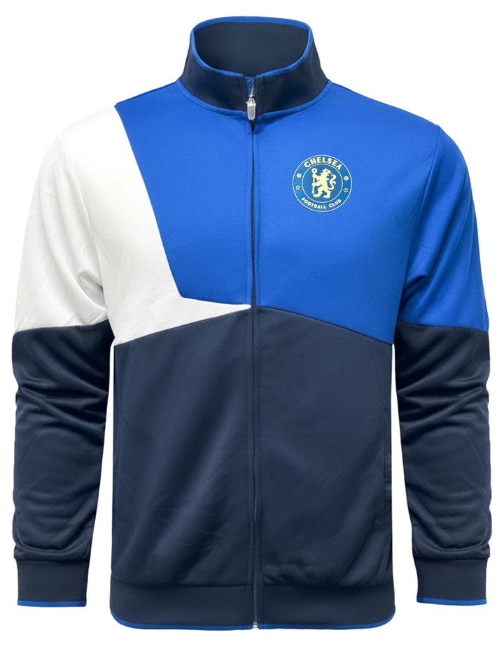 Icon Sports Chelsea FC Official Track Jacket | Blue &amp; Navy EPL Rubber Logo Zip-Up