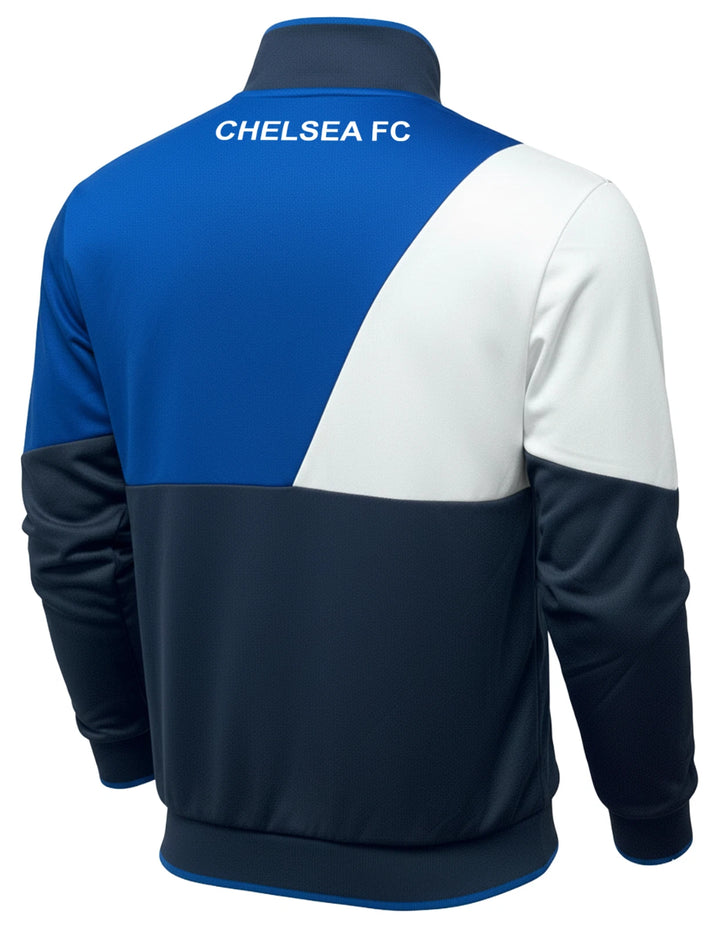 Icon Sports Chelsea FC Official Track Jacket | Blue &amp; Navy EPL Rubber Logo Zip-Up