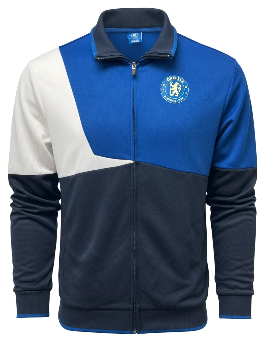 Icon Sports Chelsea FC Official Track Jacket | Blue &amp; Navy EPL Rubber Logo Zip-Up