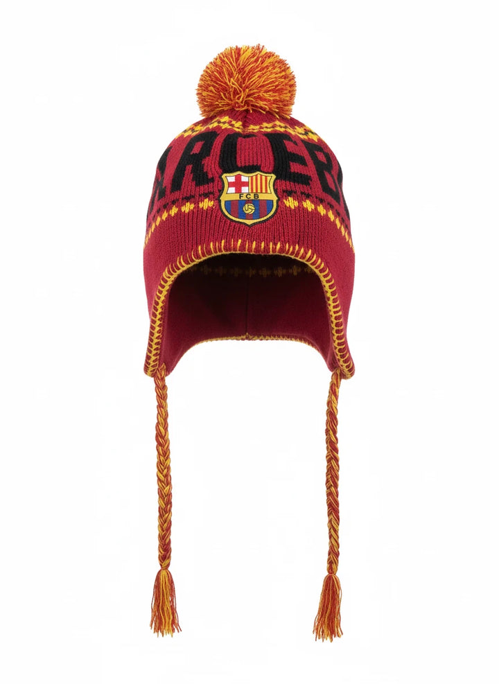 Rhinox FC Barcelona Official Peruvian Hat | Red &amp; Yellow La Liga Winter Beanie