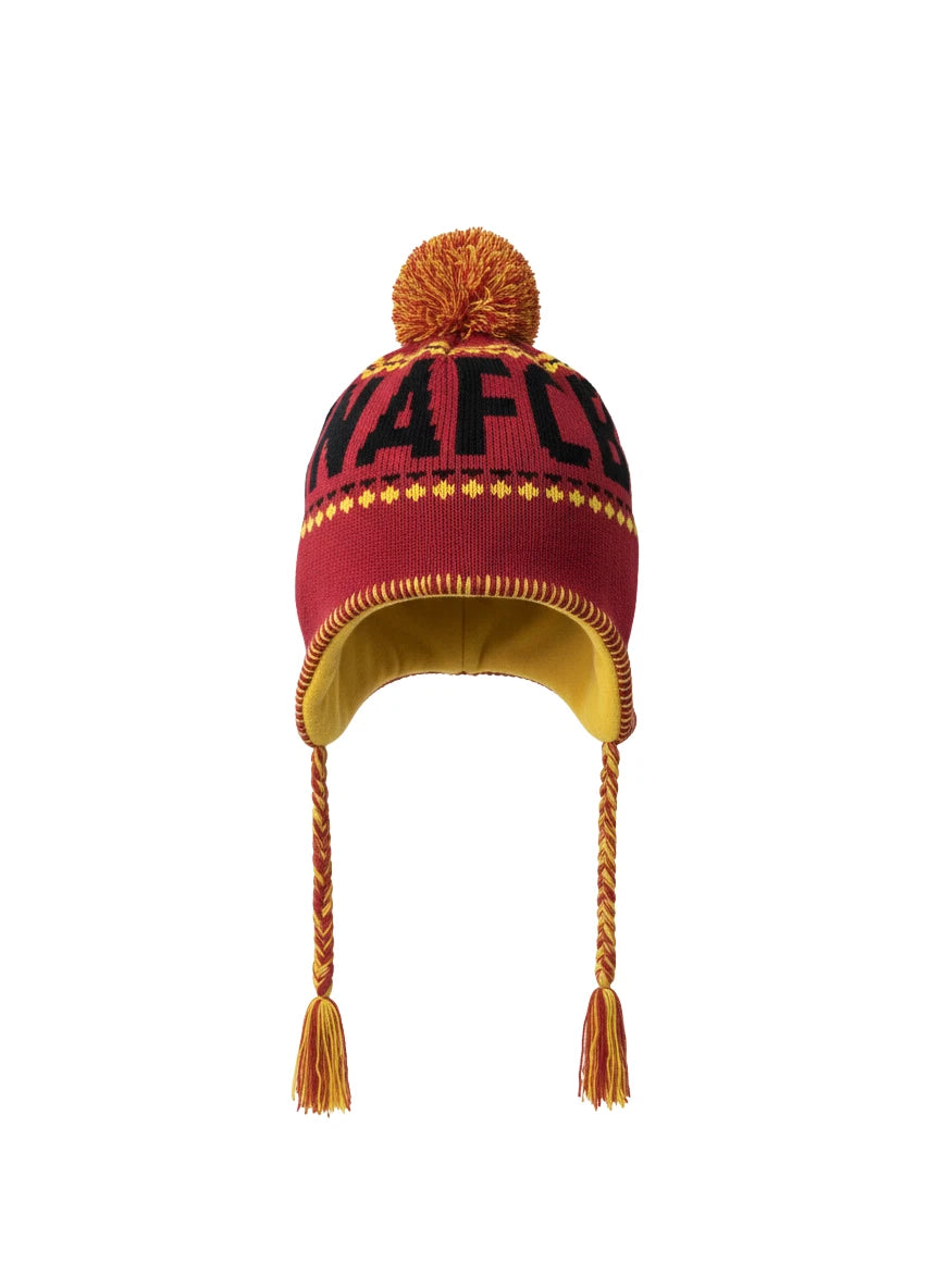 Rhinox FC Barcelona Official Peruvian Hat | Red &amp; Yellow La Liga Winter Beanie