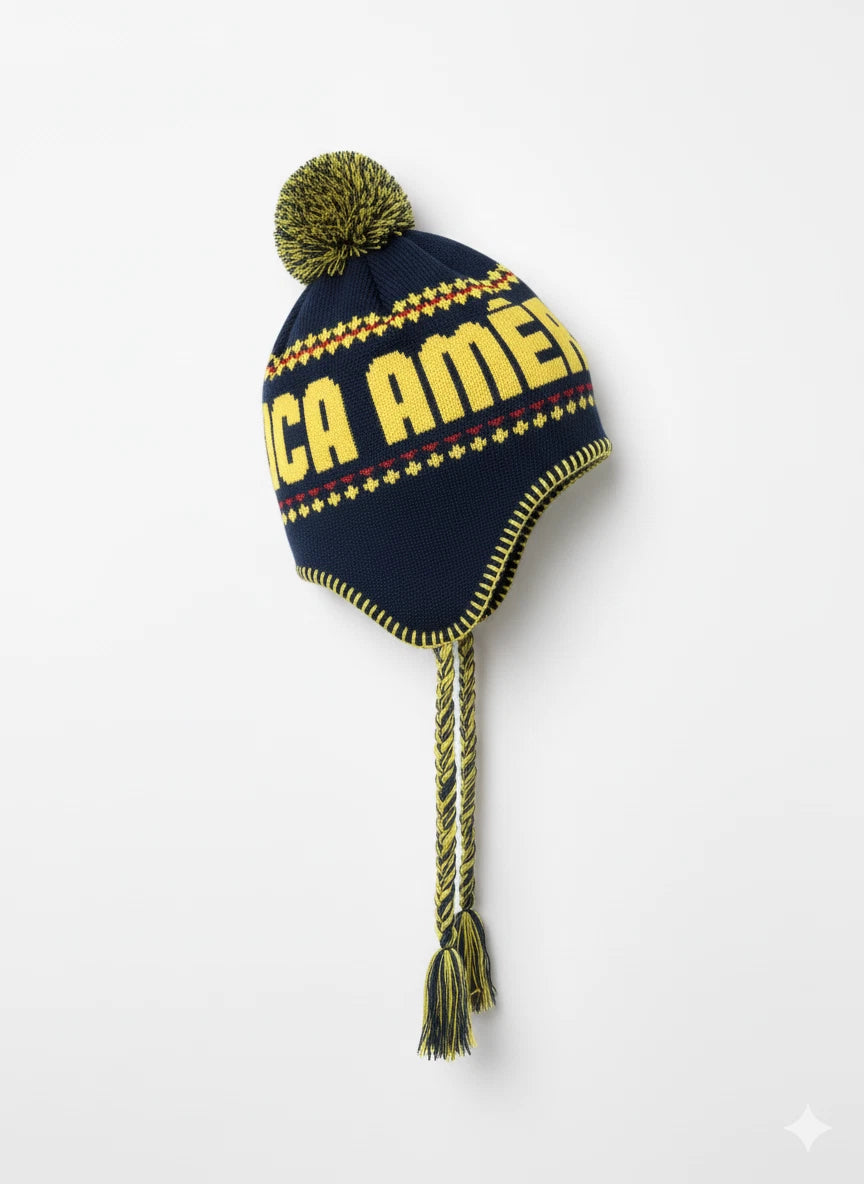 Rhinox Club America Official Peruvian Hat | Navy &amp; Yellow Liga MX Winter Beanie