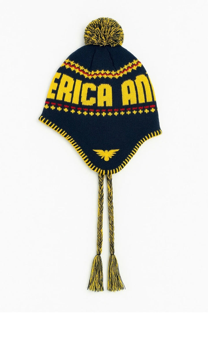 Rhinox Club America Official Peruvian Hat | Navy &amp; Yellow Liga MX Winter Beanie