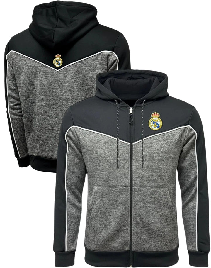 Icon Sports Real Madrid Official Full Zip Hoodie | Black Polyester La Liga Jacket