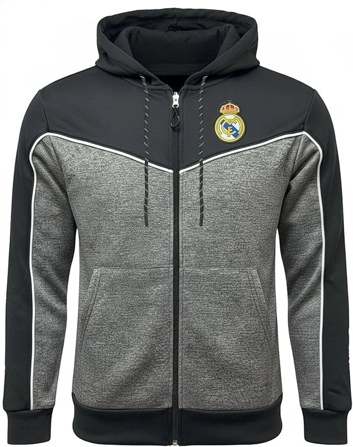 Icon Sports Real Madrid Official Full Zip Hoodie | Black Polyester La Liga Jacket