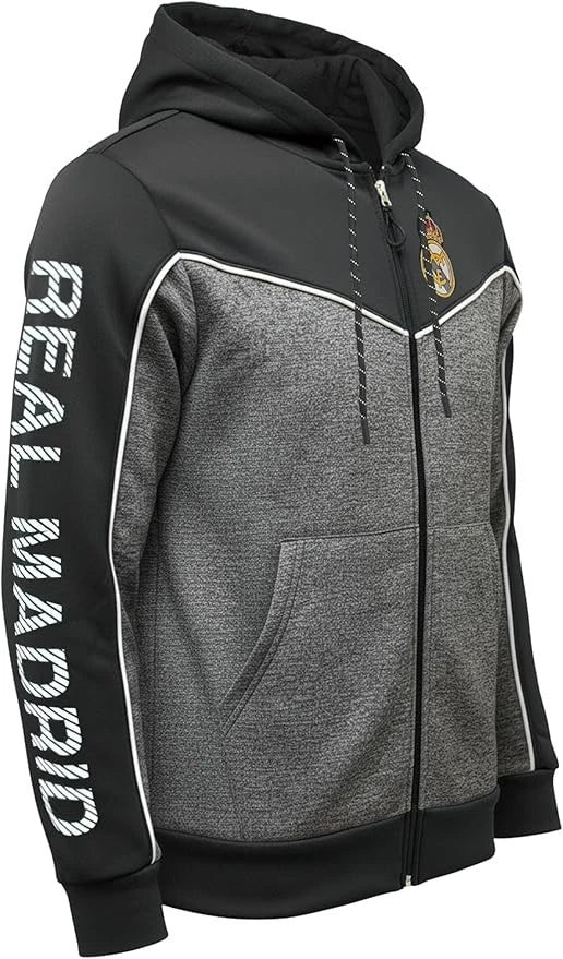 Icon Sports Real Madrid Official Full Zip Hoodie | Black Polyester La Liga Jacket