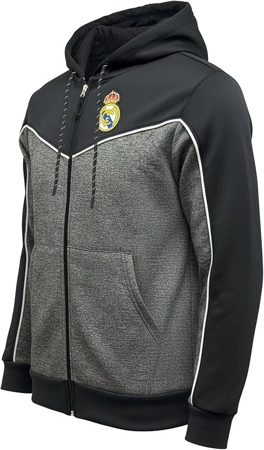 Icon Sports Real Madrid Official Full Zip Hoodie | Black Polyester La Liga Jacket