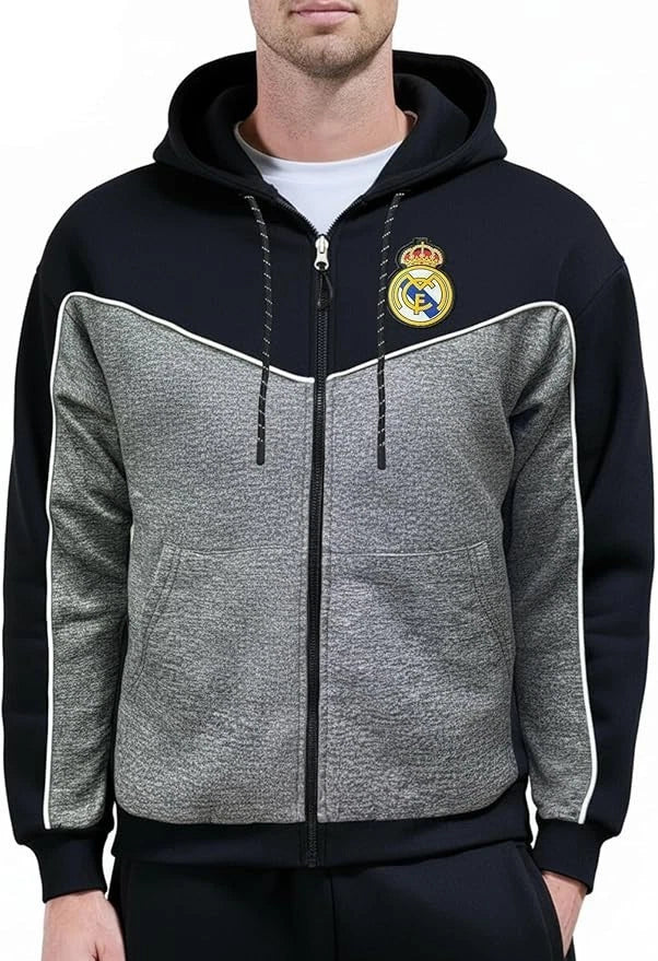 Icon Sports Real Madrid Official Full Zip Hoodie | Black Polyester La Liga Jacket