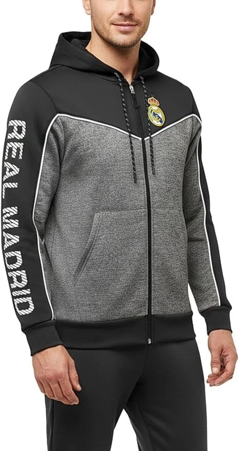 Icon Sports Real Madrid Official Full Zip Hoodie | Black Polyester La Liga Jacket