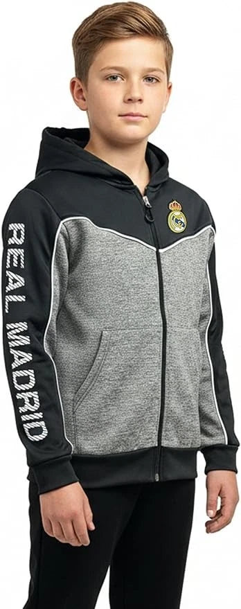 Icon Sports Real Madrid Official Full Zip Hoodie | Black Polyester La Liga Jacket