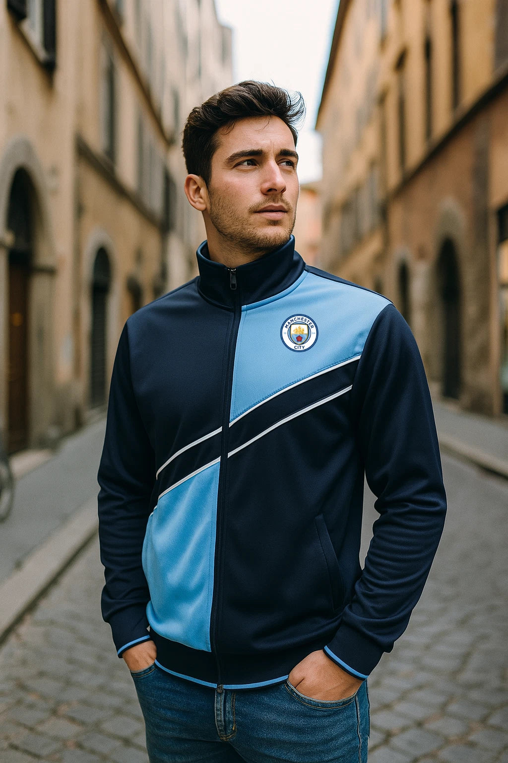 Icon Sports Manchester City Official Track Jacket | Navy Blue EPL Full-Zip Gear
