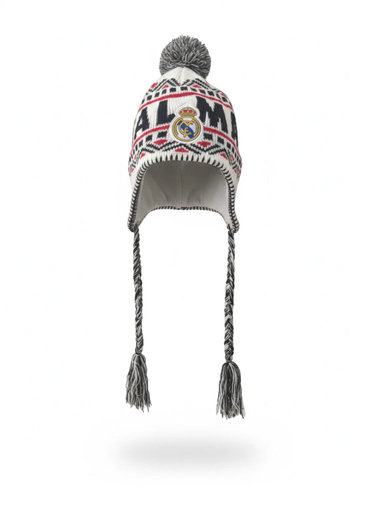 Rhinox Real Madrid Official Peruvian Beanie | Black &amp; White La Liga Winter Hat