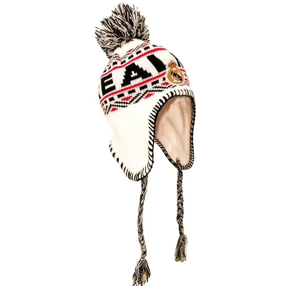 Rhinox Real Madrid Official Peruvian Beanie | Black &amp; White La Liga Winter Hat