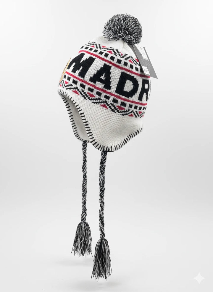 Rhinox Real Madrid Official Peruvian Beanie | Black &amp; White La Liga Winter Hat