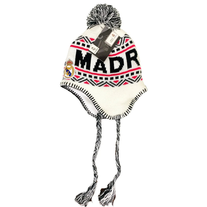 Rhinox Real Madrid Official Peruvian Beanie | Black &amp; White La Liga Winter Hat