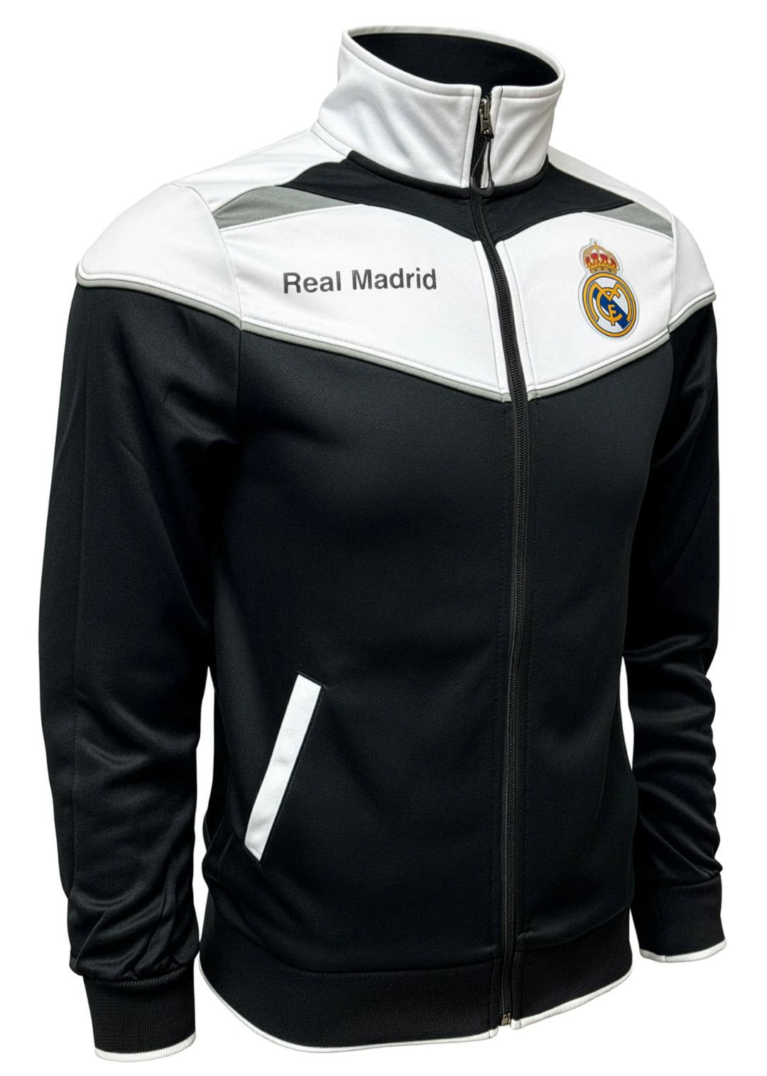 Icon Sports Real Madrid Official Track Jacket | Full-Zip Black &amp; White La Liga Gear