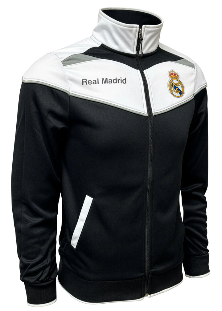 Icon Sports Real Madrid Official Track Jacket | Full-Zip Black &amp; White La Liga Gear
