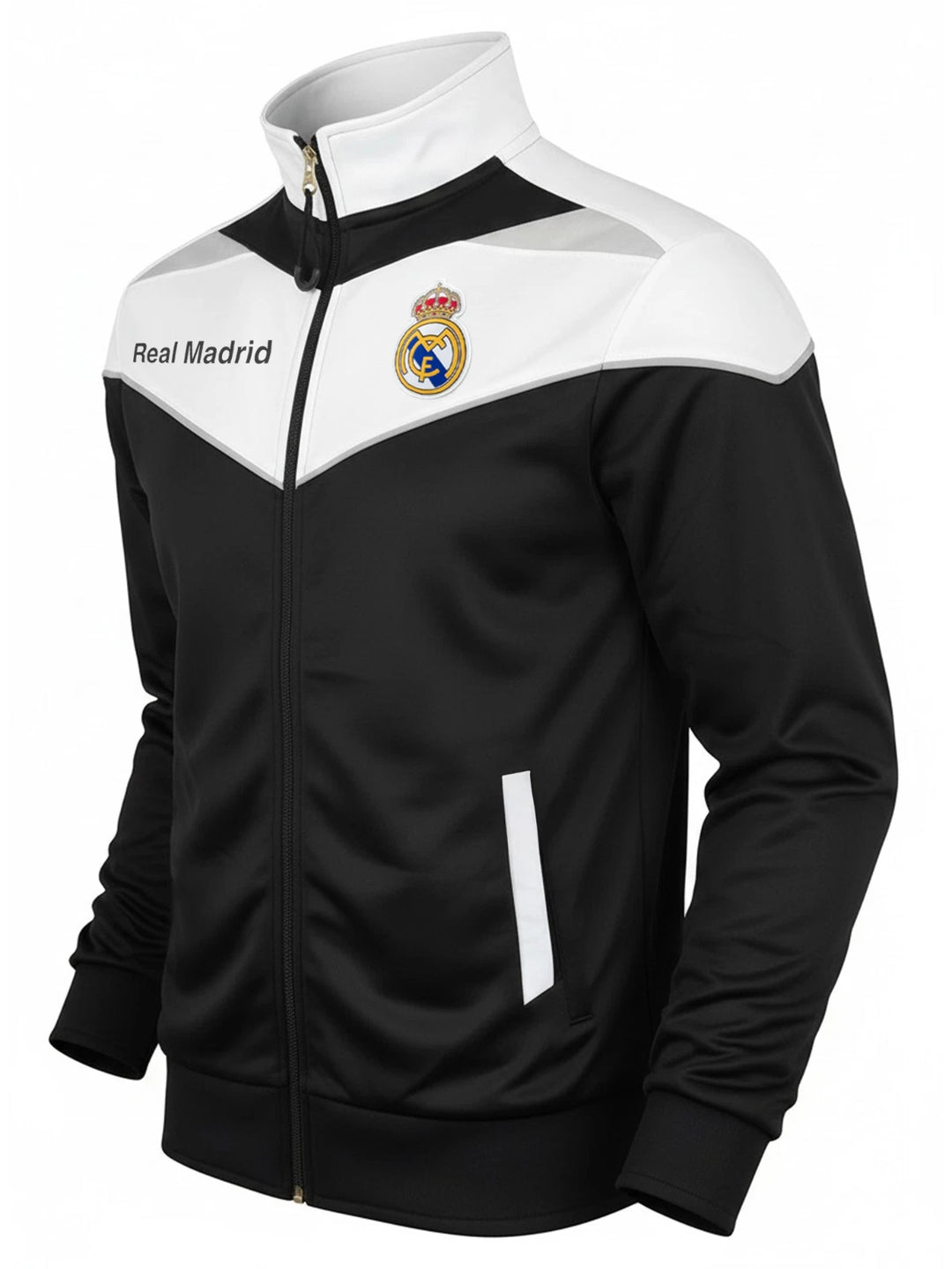 Icon Sports Real Madrid Official Track Jacket | Full-Zip Black &amp; White La Liga Gear
