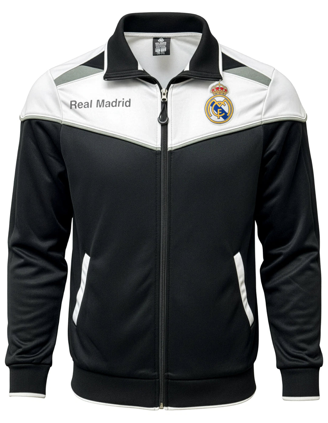 Icon Sports Real Madrid Official Track Jacket | Full-Zip Black &amp; White La Liga Gear