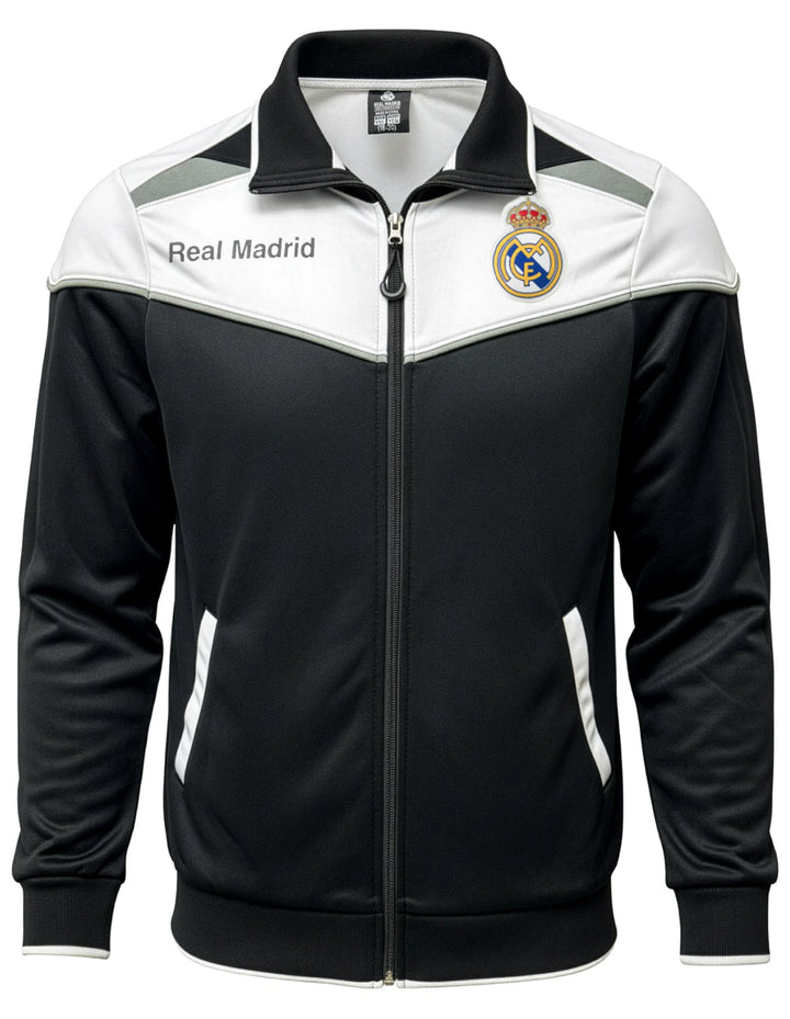 Icon Sports Real Madrid Official Track Jacket | Full-Zip Black &amp; White La Liga Gear