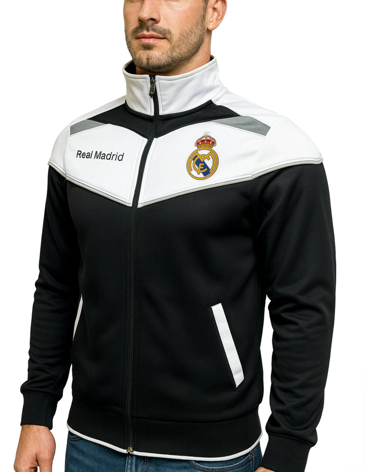 Icon Sports Real Madrid Official Track Jacket | Full-Zip Black &amp; White La Liga Gear